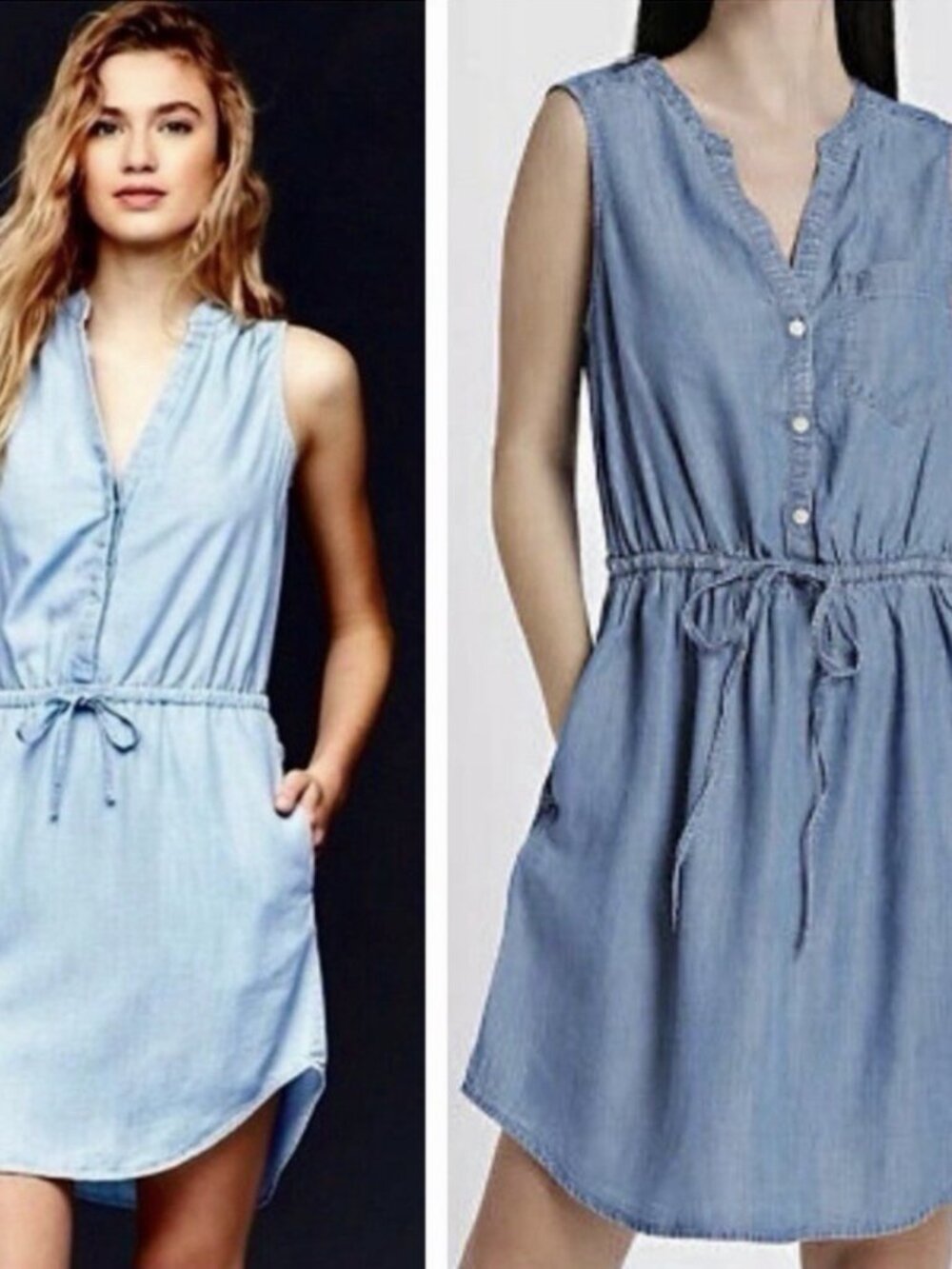 GAP denim Chambray dress sleeveless drawstring waist